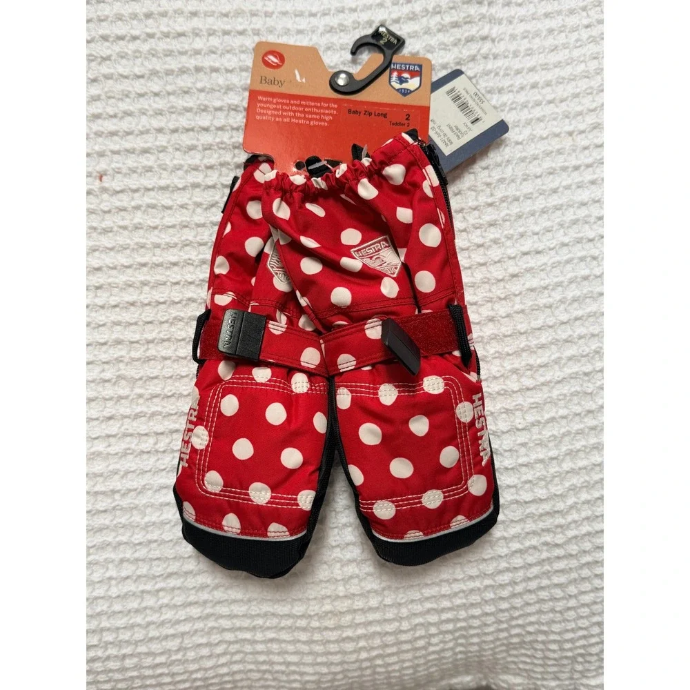 Hestra Baby Zip Long Mittens Red Polka Dot Toddler‎ Size 2 36421-569-02